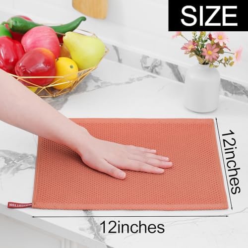 Homaxy 100% Cotton Waffle Weave Kitchen Dish Cloths 6-Pack, Coral