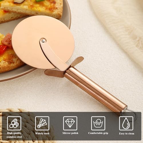 Berglander Pizza Wheel, Rose Gold Titanium Plating Stainless Steel Pizza Cutter, Super Sharp Pizza Slicer With Titanium Rose Gold Plating, Pastry Cutter, Easy to Clean And Stored
