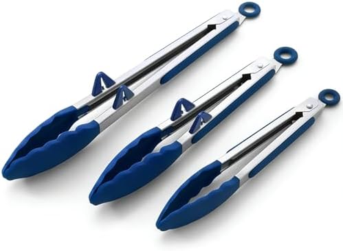 Kitchen Tongs for Cooking with Silicone Tips, 3 Size Serving Tongs, Blue