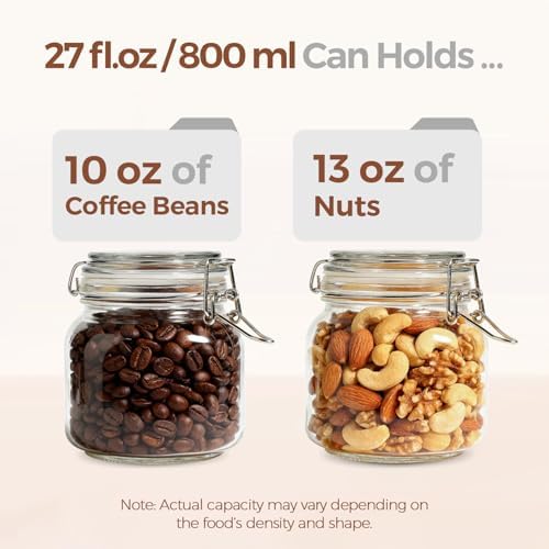 ComSaf Square Glass Pickling Jars 27 oz 6 Pack with Airtight Lids Pantry