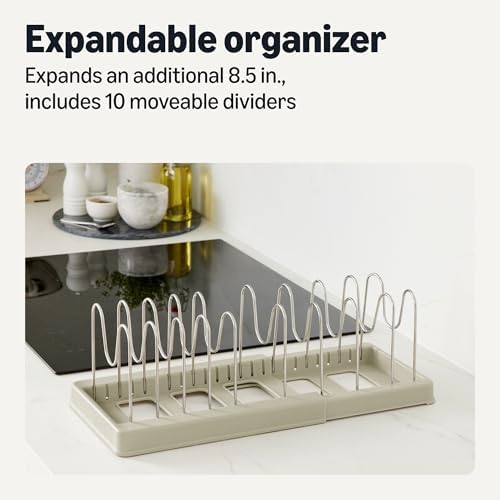 Amazon Basics Pot and Pan Organizer, Includes 10 Moveable Dividers, Stainless Steel, Expandable from 12.2 in. - 20.7 in.