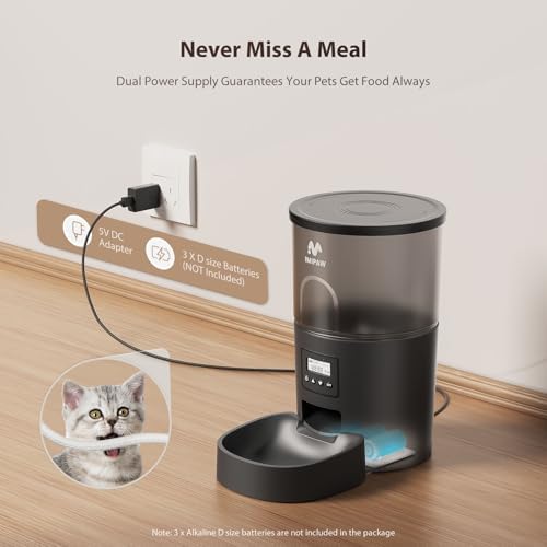 IMIPAW Automatic Cat Feeders, 3L Timed Cat Dry Food Dispenser, Dual Power Supply, Programmable Portion Size, 1-6 Meals Per Day, Auto Pet Feeder for Cats and Small Dogs, with Desiccant Bags