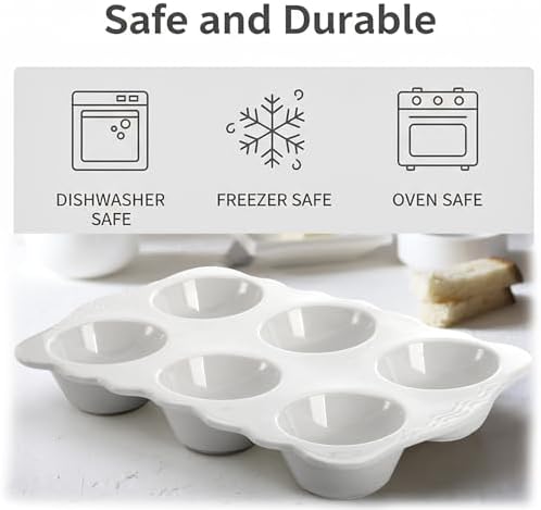 Hiceeden 2 Pack Ceramic Muffin Pans, 6 Cups Non-stick Muffin Tin Cupcake Baking Pans with Handles for Muffin Cakes, Egg Tarts, Mousse, Pot Pie, Jelly