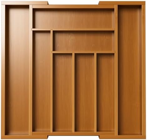 Pipishell Bamboo Expandable Silverware Drawer Organizer, Brown, Medium