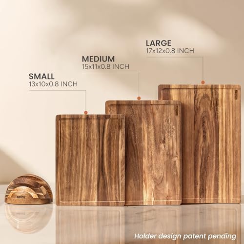 SMIRLY Cutting Boards for Kitchen, 3 Piece Acacia Cutting Board with Stand