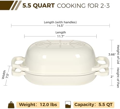Wildone Enameled Cast Iron Dutch Oven Pot with Lid, Oval Bread Oven