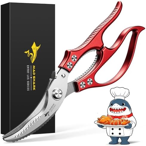 MAD SHARK Heavy Duty Poultry Shears,Spring Loaded Butterfly Meat Scissors
