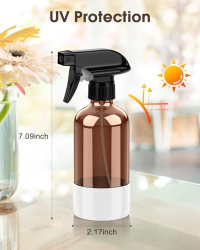Bontip Glass Spray Bottle with Silicone Sleeve Protection, Amber Glass Spray Bottle Set for Window Cleaner Aromatherapy Facial Hydration Watering Flowers Hair Care 2 Pack/8 oz (Black & White)