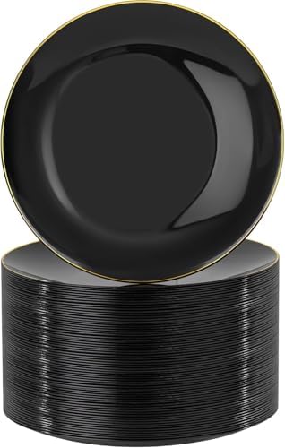 Nervure 100PCS Black Plastic Plates - 7.5″ Black Dessert Plates Disposable