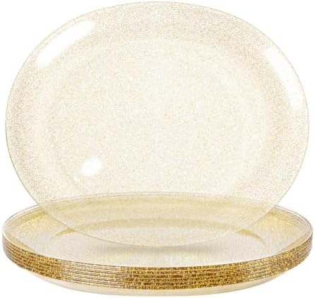 WDF 6Pack Gold Glitter Plastic Serving Trays Serving Platters for Party