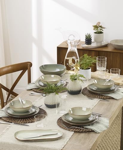 Oneida Organic Shades Sage Green Stoneware 2-Piece Serving Platter Set