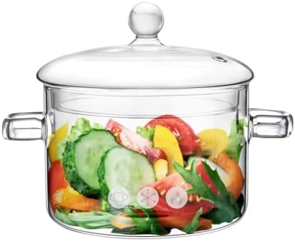Glass Pots for Cooking on Stove, 1.5L/50oz Glass Cooking Pot with Lid, Heat-Resistant Simmer Pot for Stove Potpourri, Saucepan Pot FIts for Cooking, Soup, Milk, Tea.