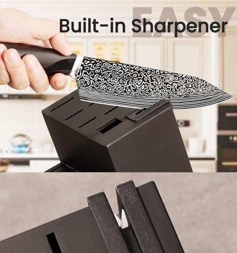 Knife Set, 15 Pieces Kitchen Knife Set with Built in Sharpener, High Carbon German Stainless Steel Knife Block Set, Dishwasher Safe, Fathers Day Gift for Men