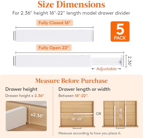 Lifewit 2.36" Upgrade Kitchen Drawer Dividers, Adjustable Drawer Organizer