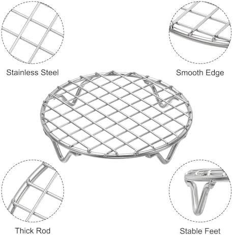 uxcell Round Cooking Rack 4.9 Inch Dia Stainless Steel Wire Cooling Steamer Rack for Baking Canning Cooking Roasting Cooling Grilling Drying, Silver