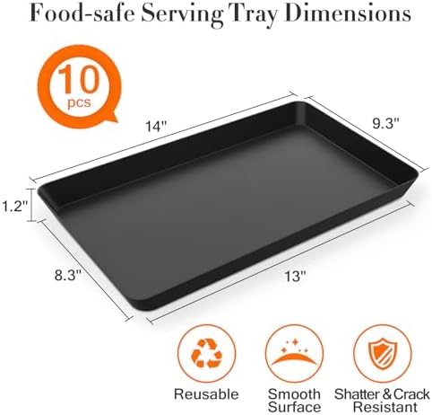 WOWBOX 10 pcs Serving Tray for Entertaining, Serving Platters for Snacks, Fruit, Cookies, Dessert, Reusable Plastic Trays for Serving Food and Pantry Organization in Kitchen & for Parties, (Black)