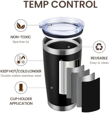 MEWAY 20oz Tumbler 8 Pack Double Wall Vacuum Insulated Travel Mug Bulk, Stainless Steel Tumblers with Lid and Straw, Durable Powder Coated Coffee Cups for Cold & Hot Drinks (Black, 8)
