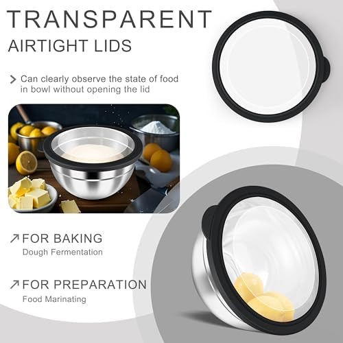 HaWare Mixing Bowls with Airtight Clear Lids, 6-Piece Nesting Bowls Set
