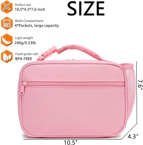 GYEUKHAM Insulated Lunch Box for School, Thermal Reusable Durable Freezable Lunch Bags for Kids Boys Girls Men Women - Small Soft Cooler Portable Lunch Tote Kit for Work Picnic Travel,Pink