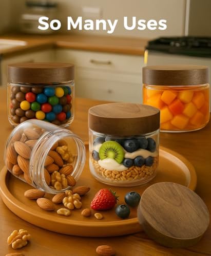 10oz 6 Pack Glass Mason Jars Overnight Oats Containers with Acacia Wood Lid