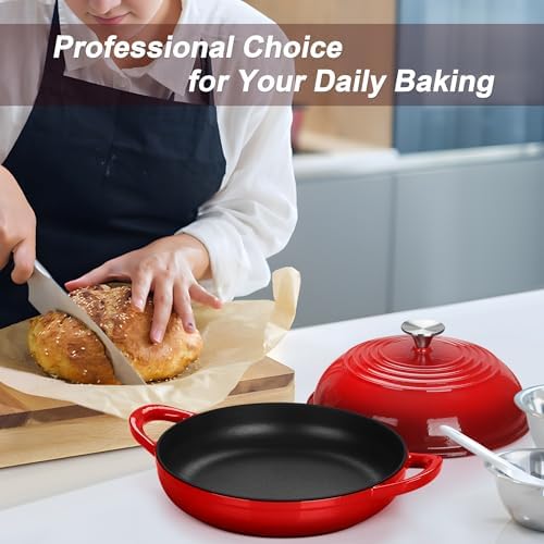 TeamFar Cast Iron Bread Dutch Oven, 6 Qt Enameled Dutch Oven Pot