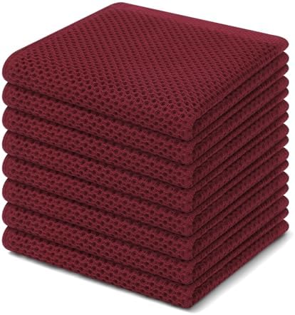 Homaxy 100% Cotton Waffle Weave Kitchen Dish Cloths 8-Pack, Burgundy