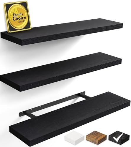 BAYKA Black Floating Shelves 35.4in, Set of 3, Wall Mounted for Wall Decor
