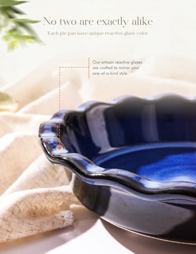 Pie Pan for Baking 9 Inch Ceramic Pie Dish for Apple Pie, Quiche, 48oz Blue