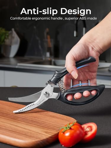Poultry Shears, Heavy Duty Kitchen Shears With Anti-Slip Handle & Safety Lock, Poultry Scissors for Meat, Chicken, Bone,Turkey, Fish, Spring Loaded, Dishwasher Safe(Graphite Gray)