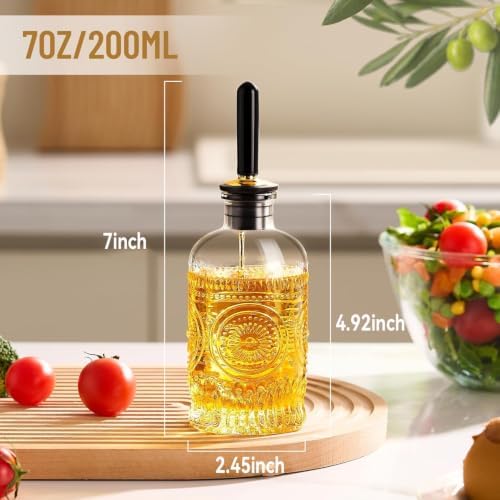Baalaka Olive Oil Dispenser Bottle, 7 oz Glass Oil Bottle with Metal Spout