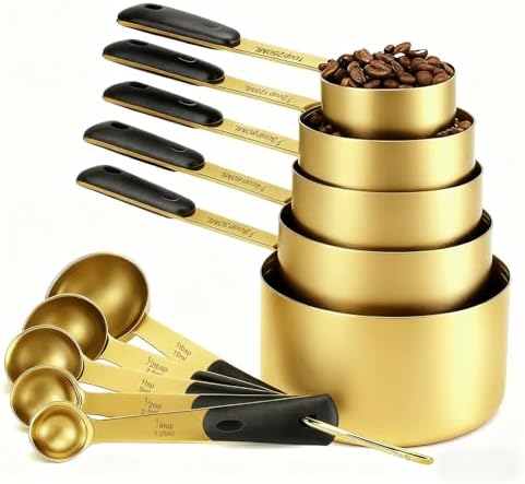 Bopei 10-Pcs Stainless Steel Measuring Cups & Spoons Set, Gold