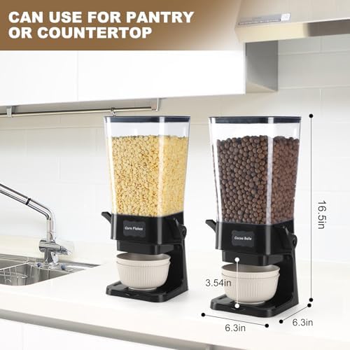 Cereal Dispenser Countertop with Cereal Bowls,16 Labels & Pen, Cereal Containers Storage, Candy Dispenser, Dry Food Dispenser For Pantry - Not Easy to Crush Food (Black, 2 Pack)