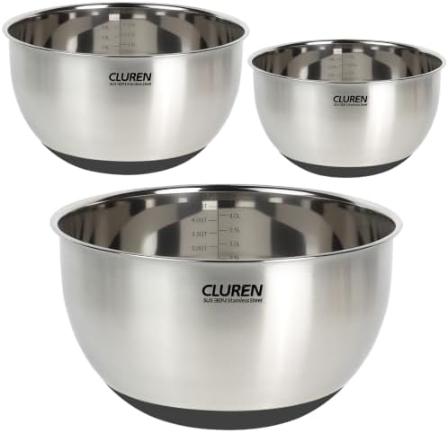 304 Stainless Steel Mixing Bowls Set, 3-Piece (1.5, 3 & 5 QT)