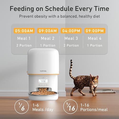 Automatic Cat Feeder, 3L Cat Food Dispenser with Anti-Jam Design, Over 180-day Battery Life, 1-6 Meals Per Day with Stainless Steel Cat Bowl, Keep Dry Food Fresh, Timed Pet Feeder Also for Small Dog