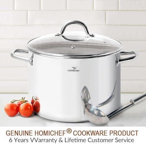 HOMICHEF 12 Quart LARGE Stock Pot with Glass Lid - NICKEL FREE Stainless Steel Healthy Cookware Stockpots with Lids 12 Quart - Mirror Polished Induction Pot - Commercial Grade Soup Cooking Pot