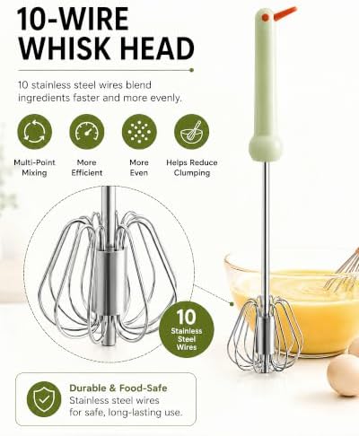 2 PC Semi-Automatic Stainless Steel Egg Beater, Hand Push Rotary Whisk