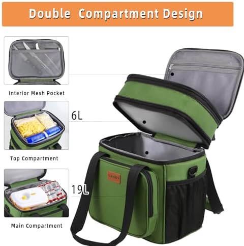 GLENKEY Expandable Lunch Box Insulated Leakproof Cooler Bag Work Outdoor