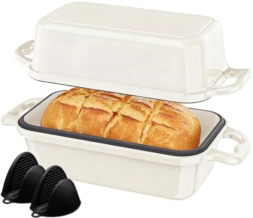 Enameled Cast Iron Sourdough Bread Dutch Oven,Loaf Pans-Cream