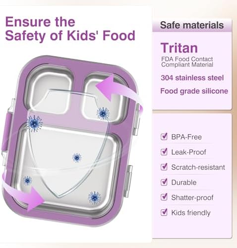 HOMEKOL Stainless Steel Bento Lunch Box, Purple, 3.3Cups