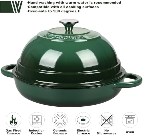 VORRINGARD Cast Iron Enameled Dutch Oven Pot with Lid for Bread Baking, Bread Oven, 6 Quart, Dark Green