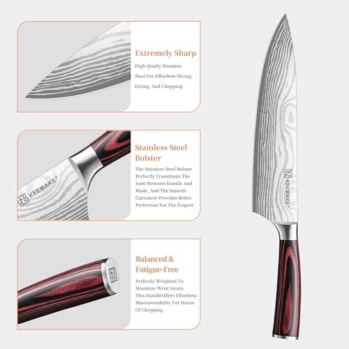 KEEMAKE 5 Pieces Kitchen Knife Set, Professional Ultra Sharp Chef Knife Set