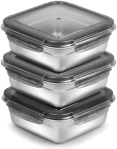 3 Pack Sandwich Containers, 24oz Stainless Steel Sandwich Box with Airtight Lids, Reusable Metal Meal Prep Lunch Boxes, BPA-Free, Dishwasher Safe, Food Storage Containers for Families (Black)