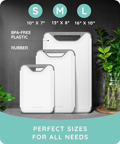 Cutting Boards for Kitchen, Plastic Cutting Board Set of 3, Dishwasher Safe Cutting Boards with Juice Grooves for Meat, Veggies, Fruits, Easy Grip Handle, Serveware Accessories (Gray)