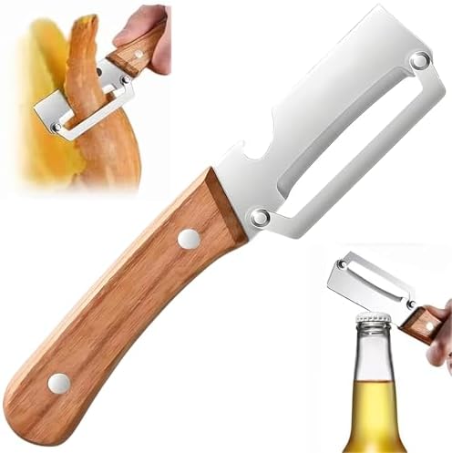 NEW Premium Vegetable Peeler with Wooden Handle and Bottle Opener: 2-in-1 Stainless Steel Kitchen Tool for Fruit Apple Potato Pumpkin Papaya (1Pcs)