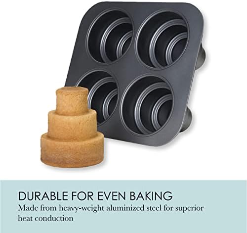 Chicago Metallic Mini Multi-Tier Round Cake Pan, Makes 4 Individual 3-Tier Celebration Cakes, Professional Grade Non-Stick Bakeware for Weddings, Showers, Parties (Pack of 3)