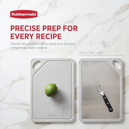 Rubbermaid Stainless Steel Cutting Board, Dishwasher Safe Double Sided Cutting Boards for Kitchen | BPA Free Non Toxic Chopping Board for Meat, Veggies & Fruits | Wheat Fiber & Steel Cutting Board
