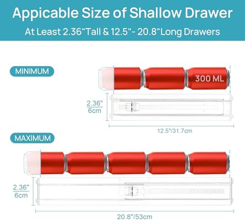 Vtopmart 4 Pack Shallow Drawer Dividers, 2.36" High 12.5"-20.8" Adjustable Expandable Kitchen Drawer Organizer, Clear Plastic Organizer Separators for Flatware, Utensil, Cutlery, Underwear, Clothes