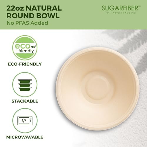 22oz Compostable Paper Bowls Disposable Round Natural Bowl with PLA coating