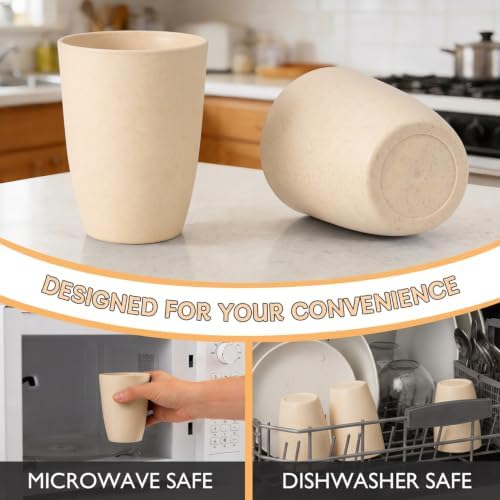 Wrova Wheat Straw Cups 6 PCS Good Alternative to Plastic Reusable Cups 12 oz Unbreakable Drinking Cup Reusable Dishwasher Safe Water Plastic Glasses Beige