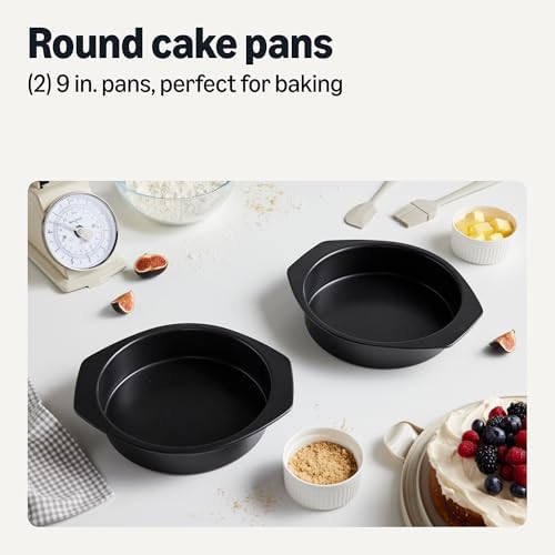 Amazon Basics Nonstick Carbon Steel Round Cake Pans, Dishwasher and Oven-Safe up to 428°F, Set of 2, 9 in. diam. (Pack of 6)